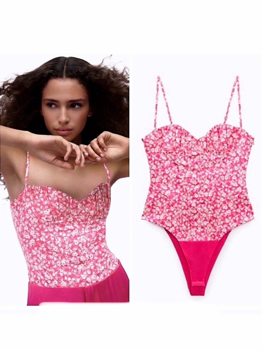 Zara Pink Floral Corset Bodysuit Size XS